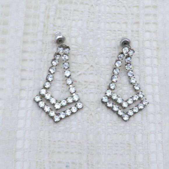 After Thoughts Rhinestone Earrings Women Vintage Art Deco Design Dangle - Picture 4 of 7